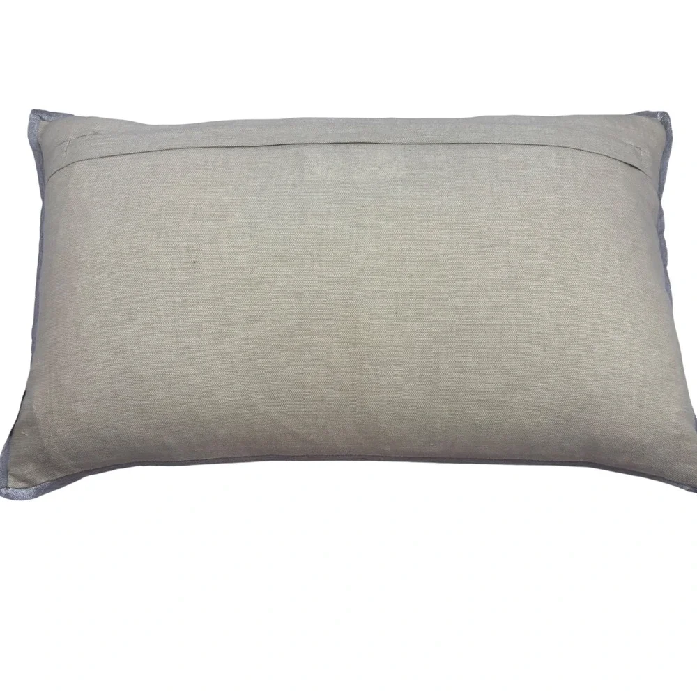 Vtg Cynthia Rowley Beaded Butterfly Lumbar Pillow Silver Gold Sequin Linen 12x20